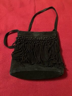 Women’s Black Fringe Crossbody Bag - Suede Shoulder Purse